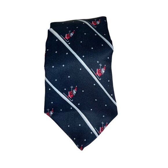 Italian pure silk mens holiday tie santa skiing blue red white silk 3" wide 56" - Picture 1 of 5